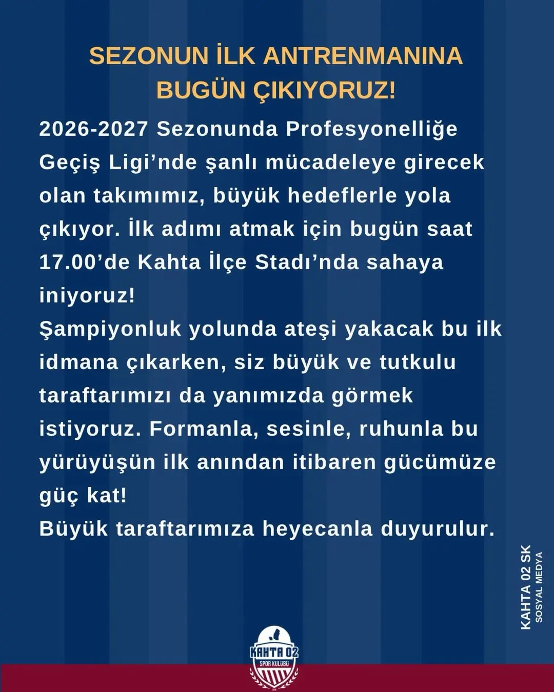 Kahta02 Spor Kulübü Sezonun İlk Antrenmanına Çıkıyoruz!