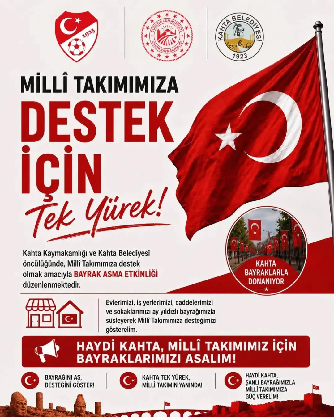 Kahta Belediyesi'nden Millî Takım'a Destek: Bayrak Asma Etkinliği