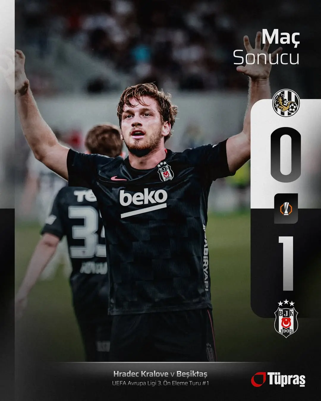 Beşiktaş UEFA Avrupa Ligi'nde 3. Ön Eleme Turu'nda FCH'yi 1-0 Mağlup Etti