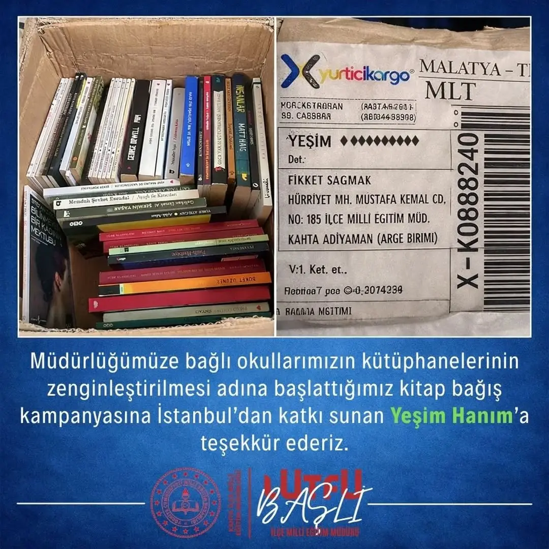 Kahta İlçe Millî Eğitim Müdürlüğü'nden Kitap Bağış Kampanyası