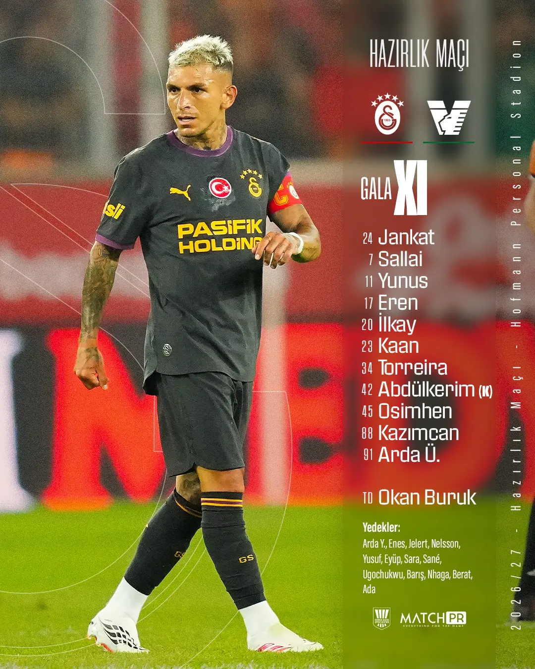 Galatasaray, Venezia FC Maçı İçin İlk 11'ini ve Yedeklerini Açıkladı!