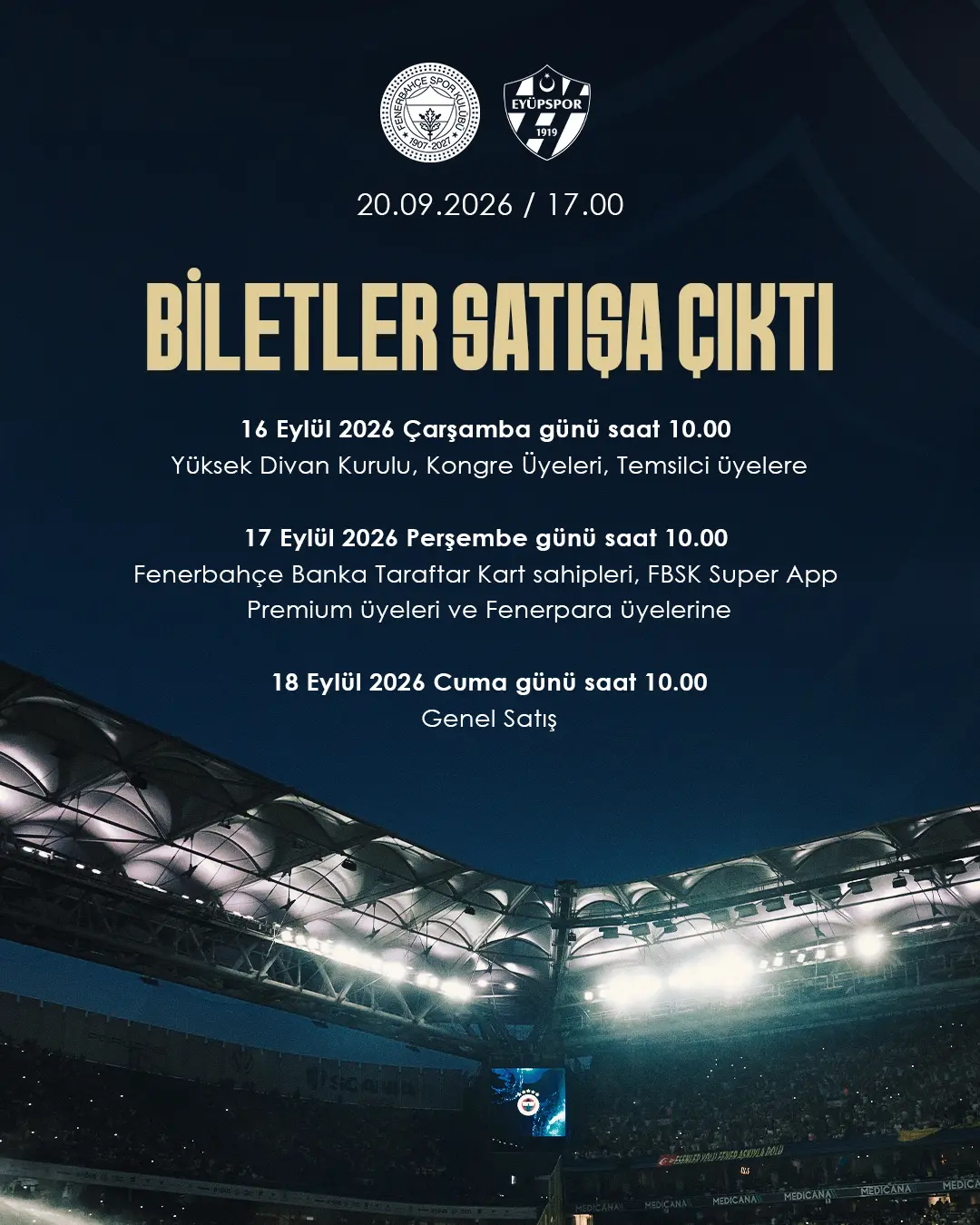 Fenerbahçe'nin Eyüpspor Maçı Bilet Satışları Başladı