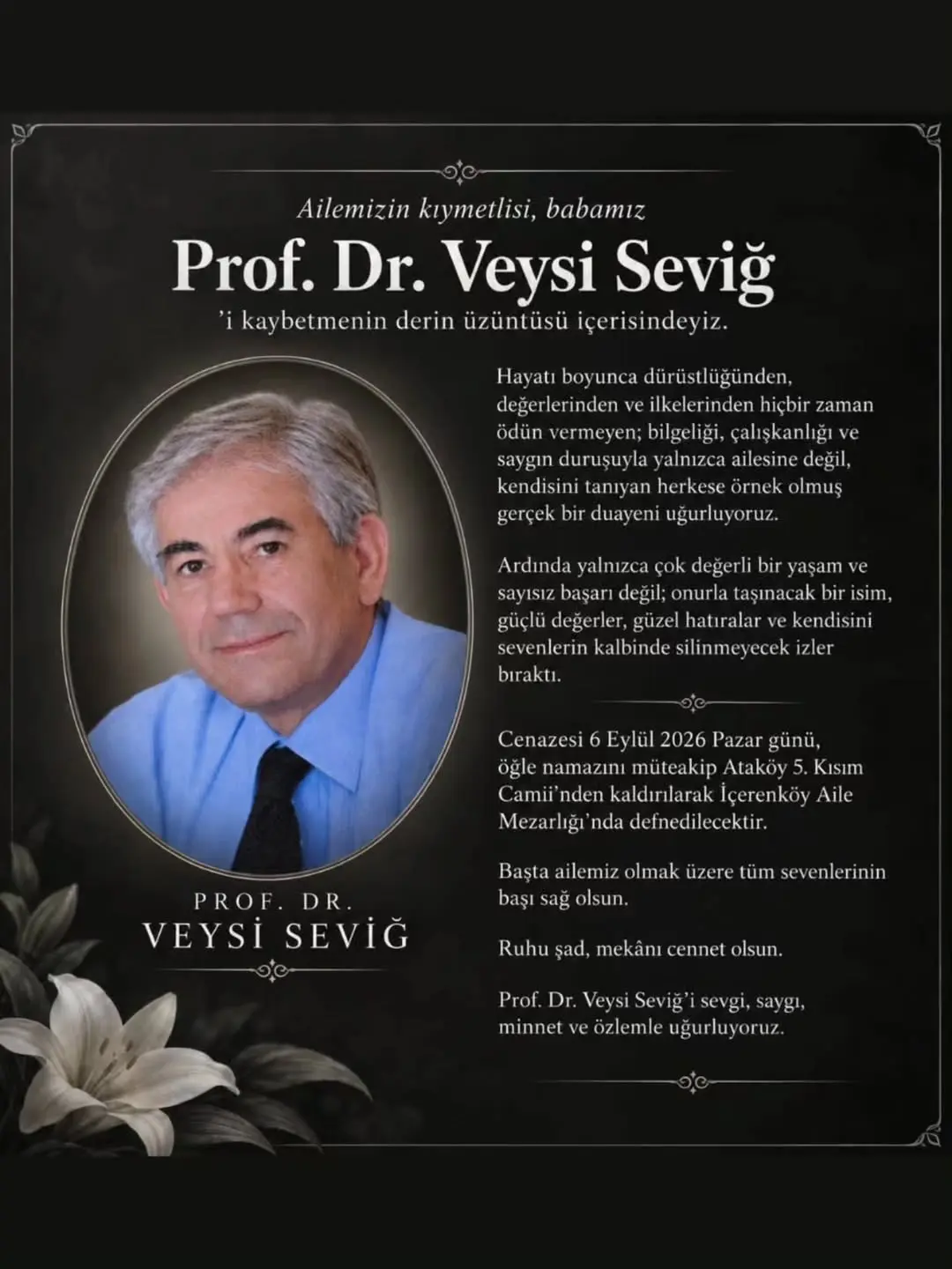 Prof. Dr. Veysi Seviğ'i Kaybetmenin Derin Üzüntüsünü Dile Getiren TBMM Plan ve Bütçe Komisyonu Üyesi Resul Kurt