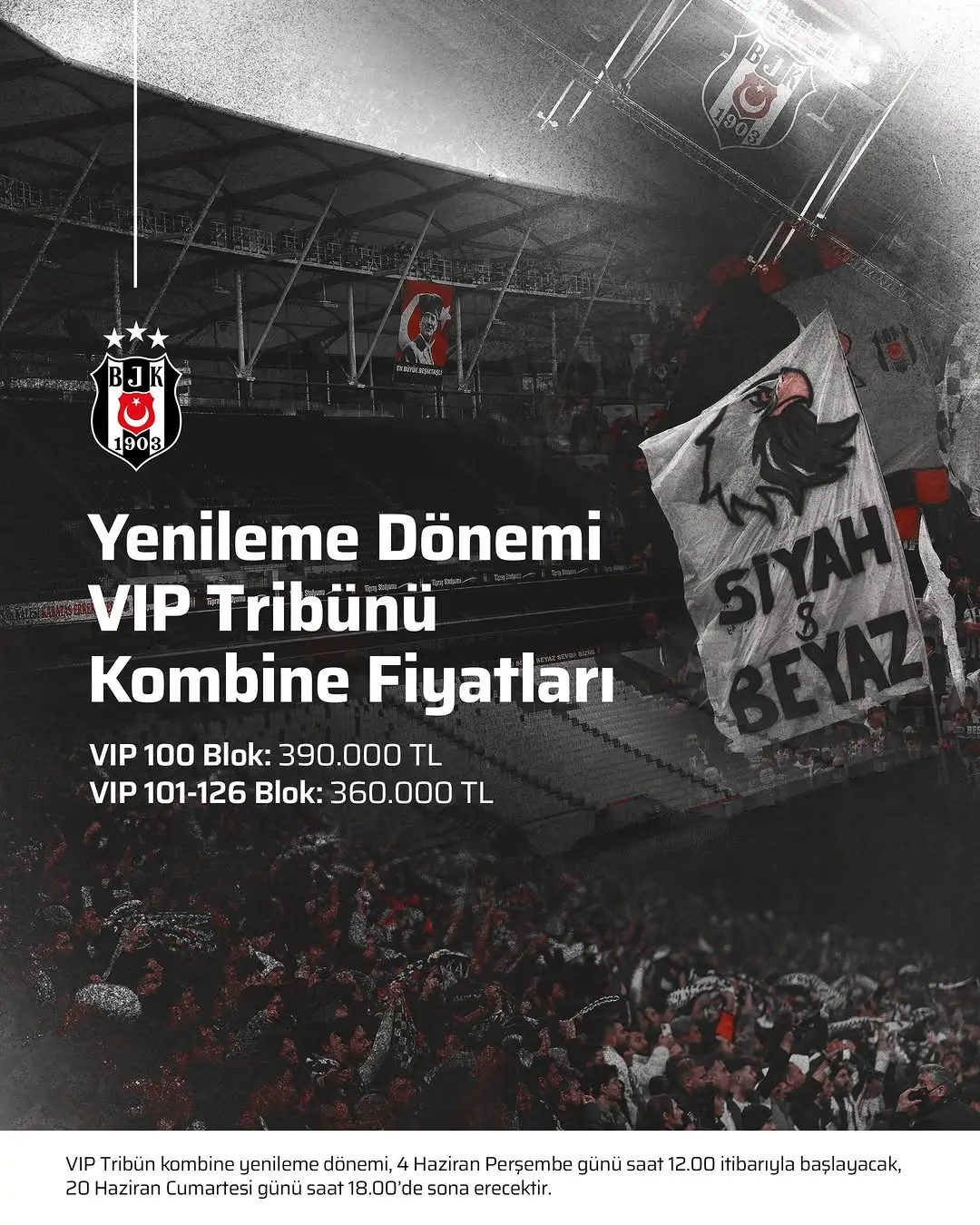 Beşiktaş 2026-2027 Sezonu VIP Tribün Kombine Yenileme Dönemi Başlıyor