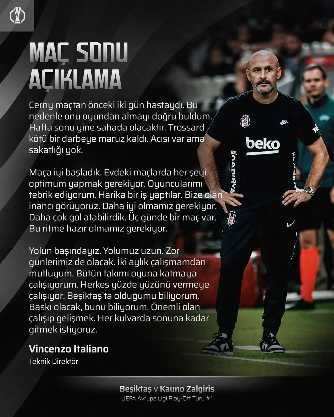 Beşiktaş Teknik Direktörü Vincenzo Italiano'dan Maç Sonu Açıklama