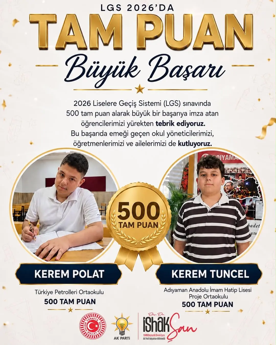 Adıyaman'ın Gururu: LGS 2026 Türkiye Birincileri Kerem Polat ve Kerem Tuncel