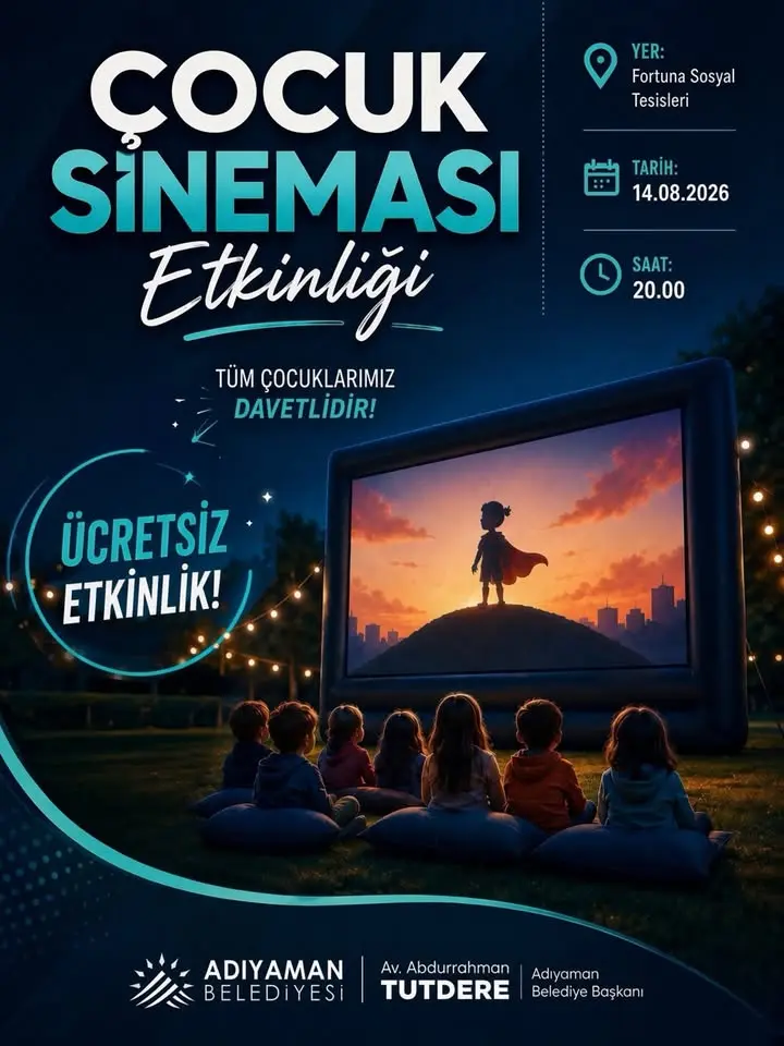 Adıyaman Belediyesi Yıldızların Altında Çocuk Sineması Etkinliği Düzenliyor