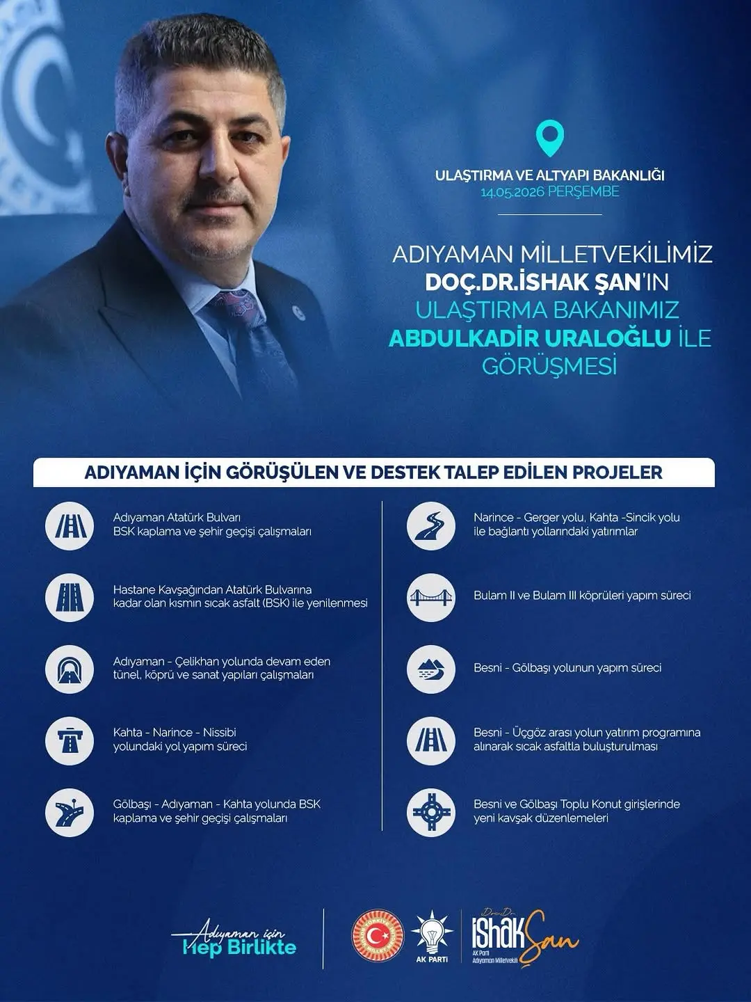 Adıyaman'ın Ulaşım Ağına Yapılan Yatırımlar Teşekkürle Karşılandı