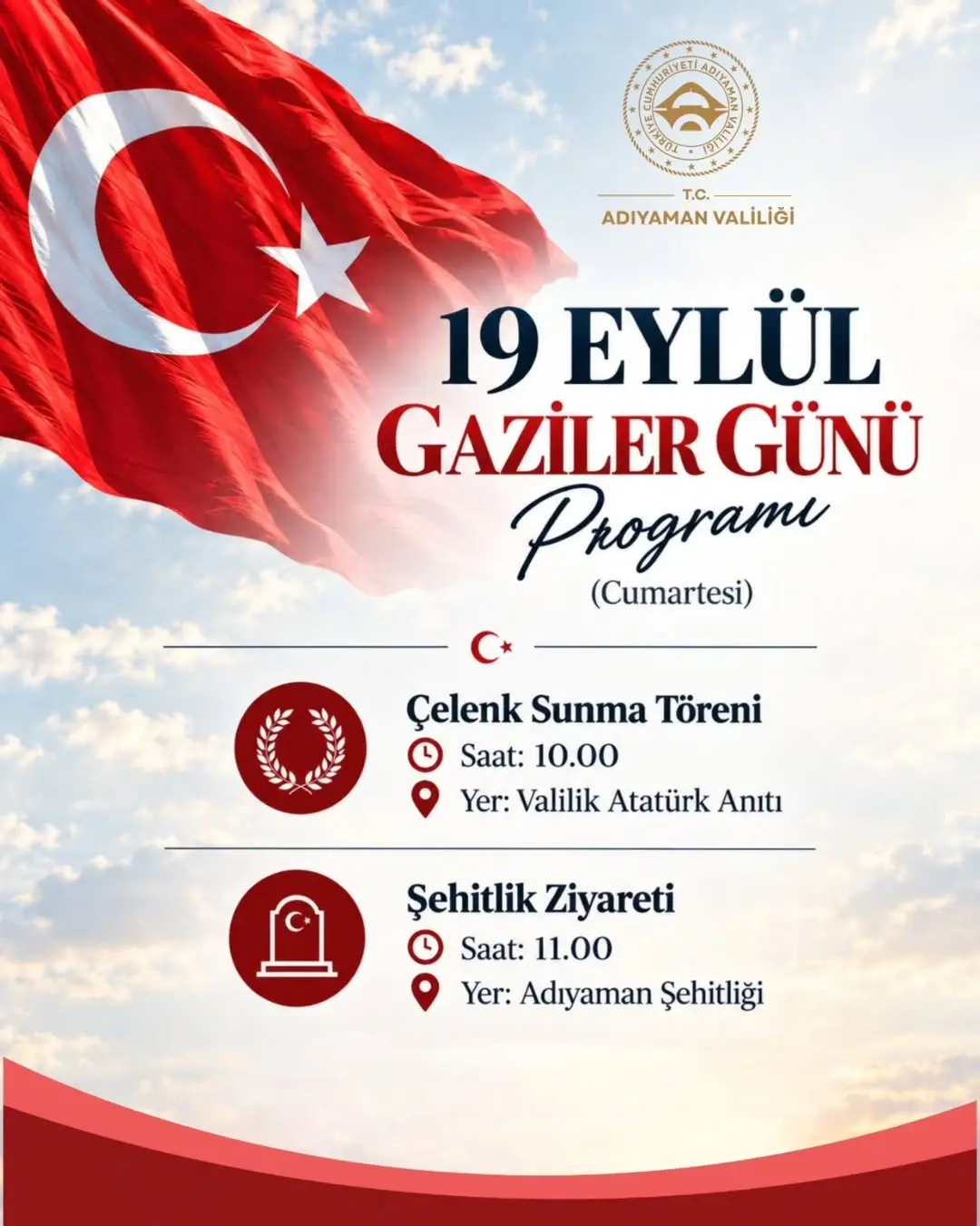 Adıyaman Valiliği'nden 19 Eylül Gaziler Günü Programı Açıklaması