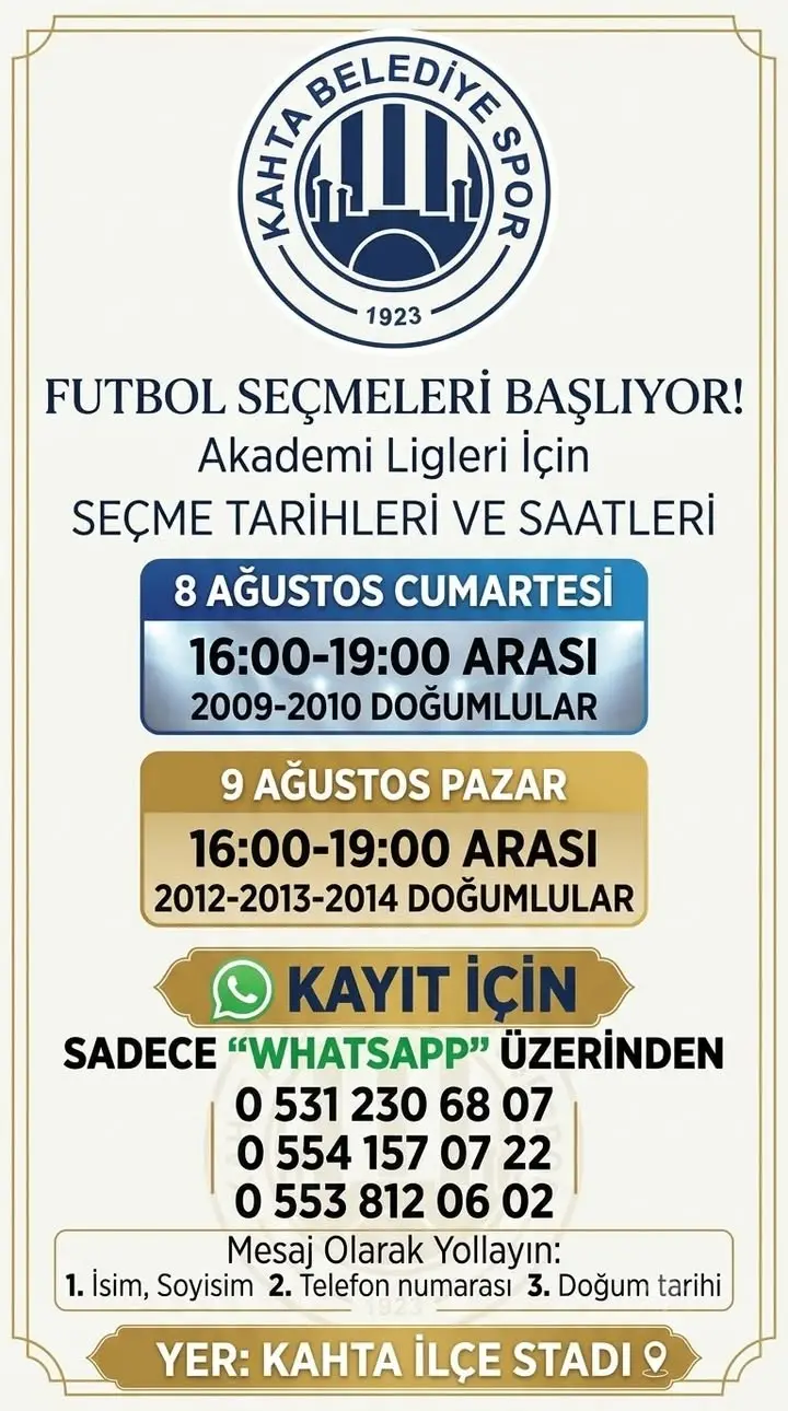 2026-2027 Sezonu U19-U15 ve U14 Gelişim Ligleri için Davet
