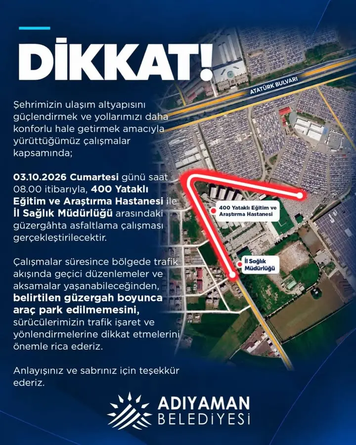 Adıyaman Belediyesi'nden Trafik Duyurusu: Asfaltlama Çalışması!