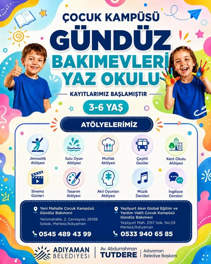 🎨🌞 Adıyaman Belediyesi Çocuk Kampüsü Yaz Okulu Başladı!