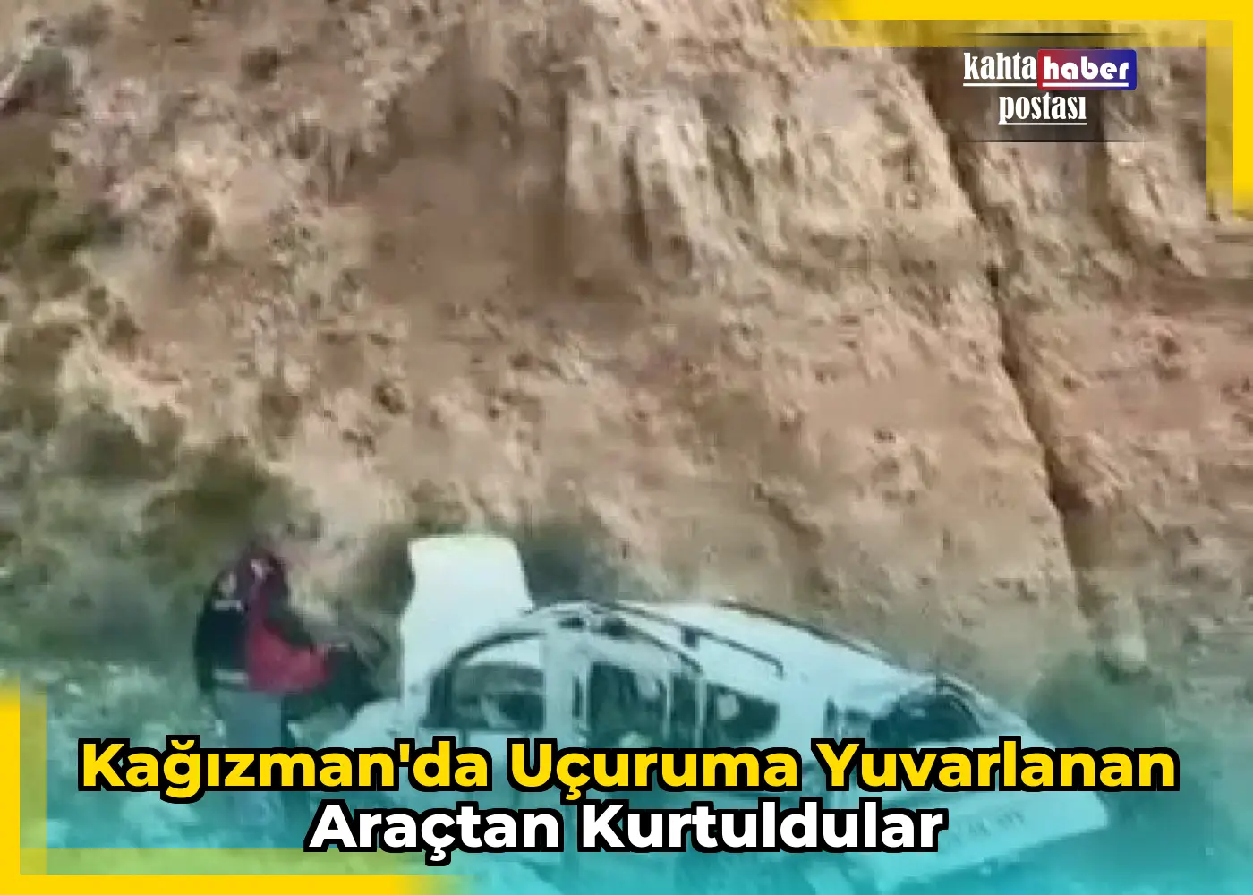 Kağızman'da Uçuruma Yuvarlanan Araçtan Kurtuldular