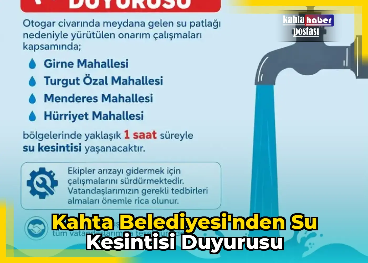 Kahta Belediyesi'nden Su Kesintisi Duyurusu