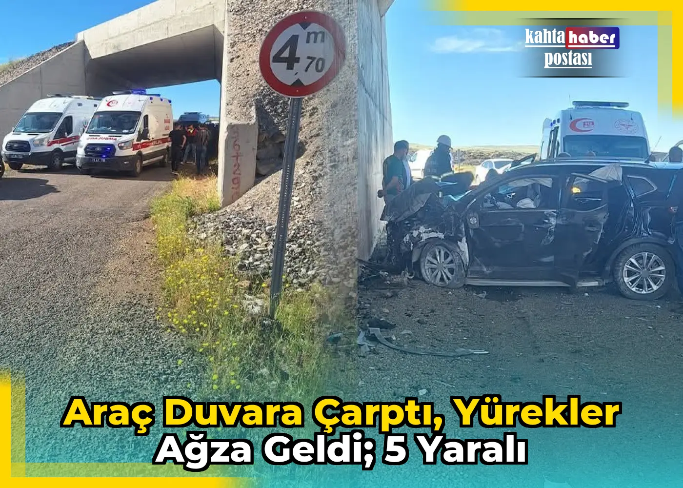 Araç Duvara Çarptı, Yürekler Ağza Geldi; 5 Yaralı