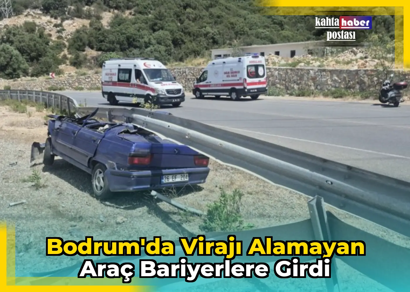 Bodrum'da Virajı Alamayan Araç Bariyerlere Girdi