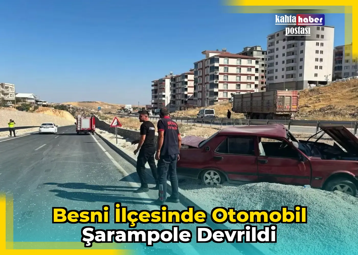 Besni İlçesinde Otomobil Şarampole Devrildi