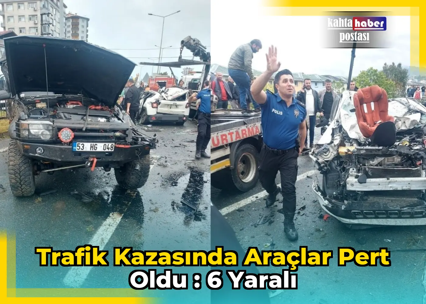 Trafik Kazasında Araçlar Pert oldu : 6 Yaralı