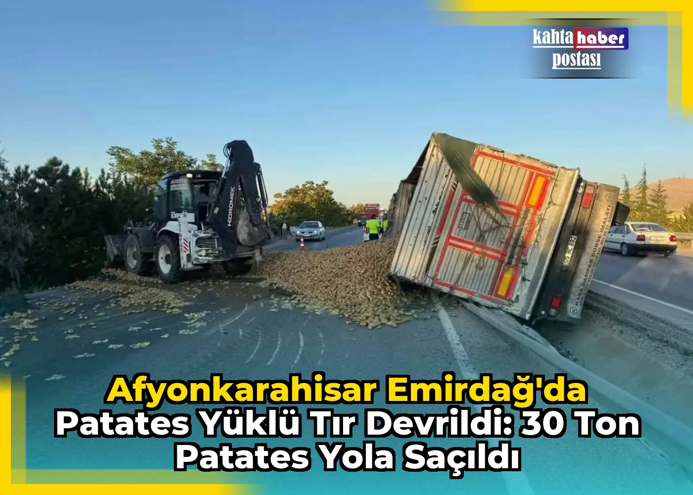 Afyonkarahisar Emirdağ'da Patates Yüklü Tır Devrildi: 30 Ton Patates Yola Saçıldı