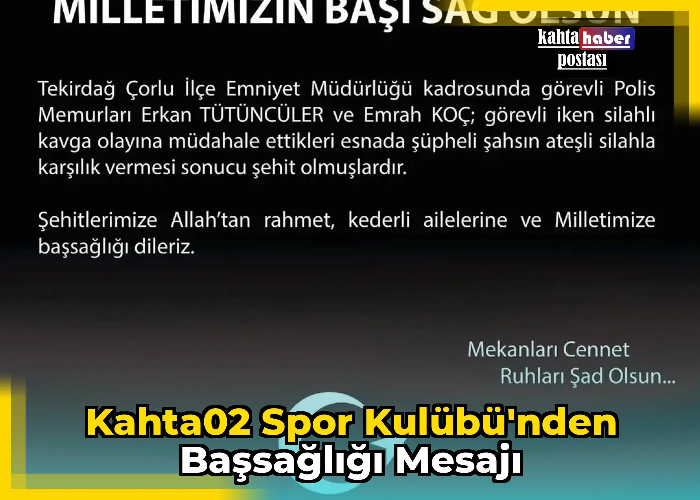 Kahta02 Spor Kulübü'nden Başsağlığı Mesajı