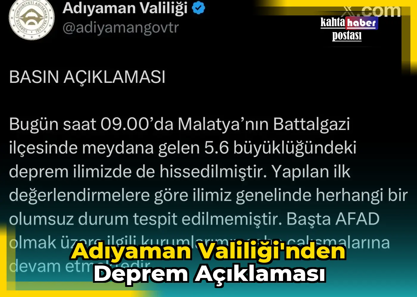 Adıyaman Valiliği'nden Deprem Açıklaması