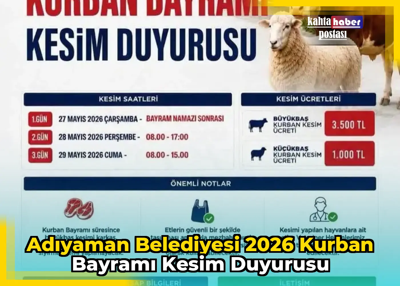 Adıyaman Belediyesi 2026 Kurban Bayramı Kesim Duyurusu