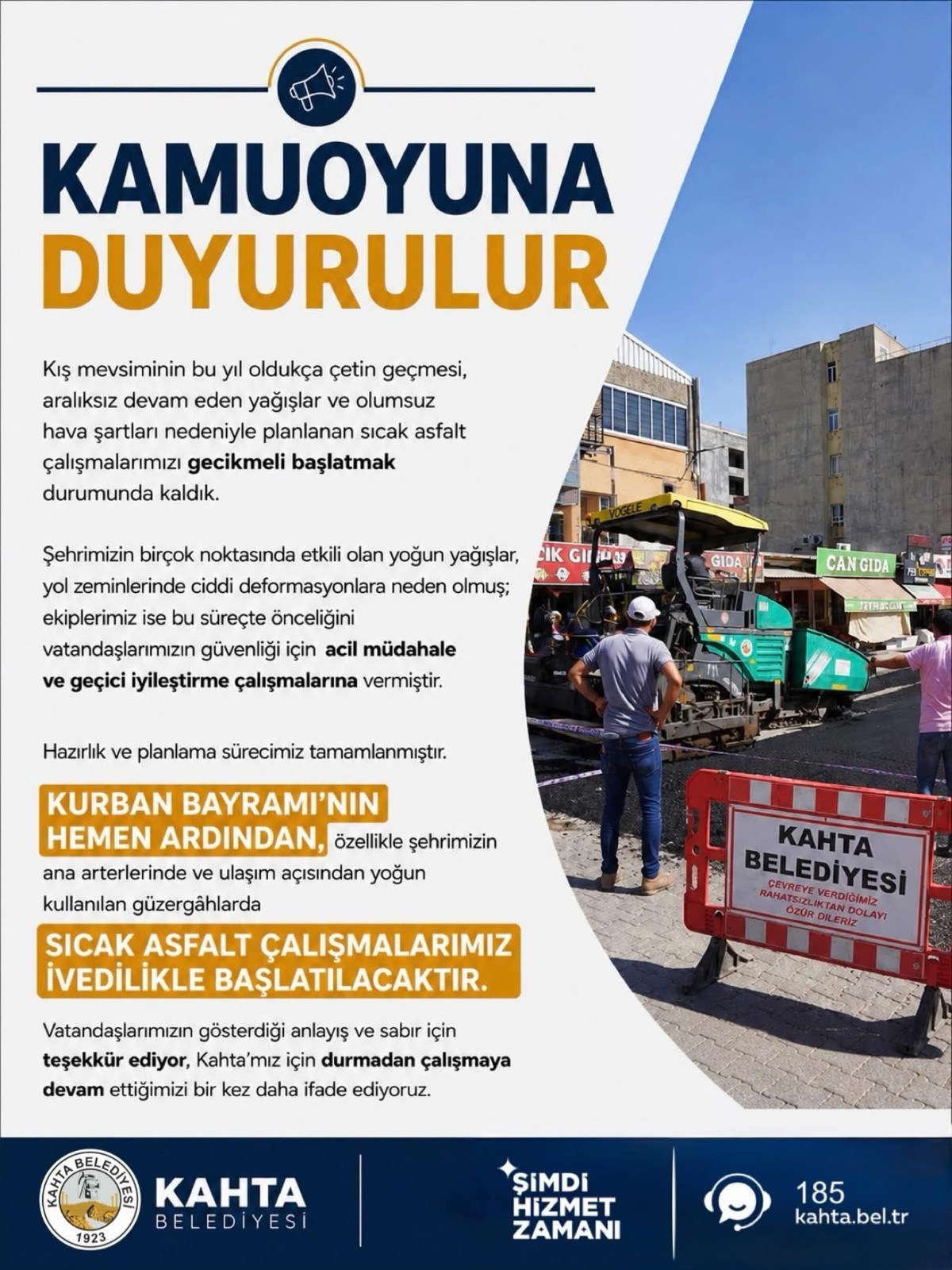 Kahta Belediyesi Asfalt Çalışmalarını Başlatıyor