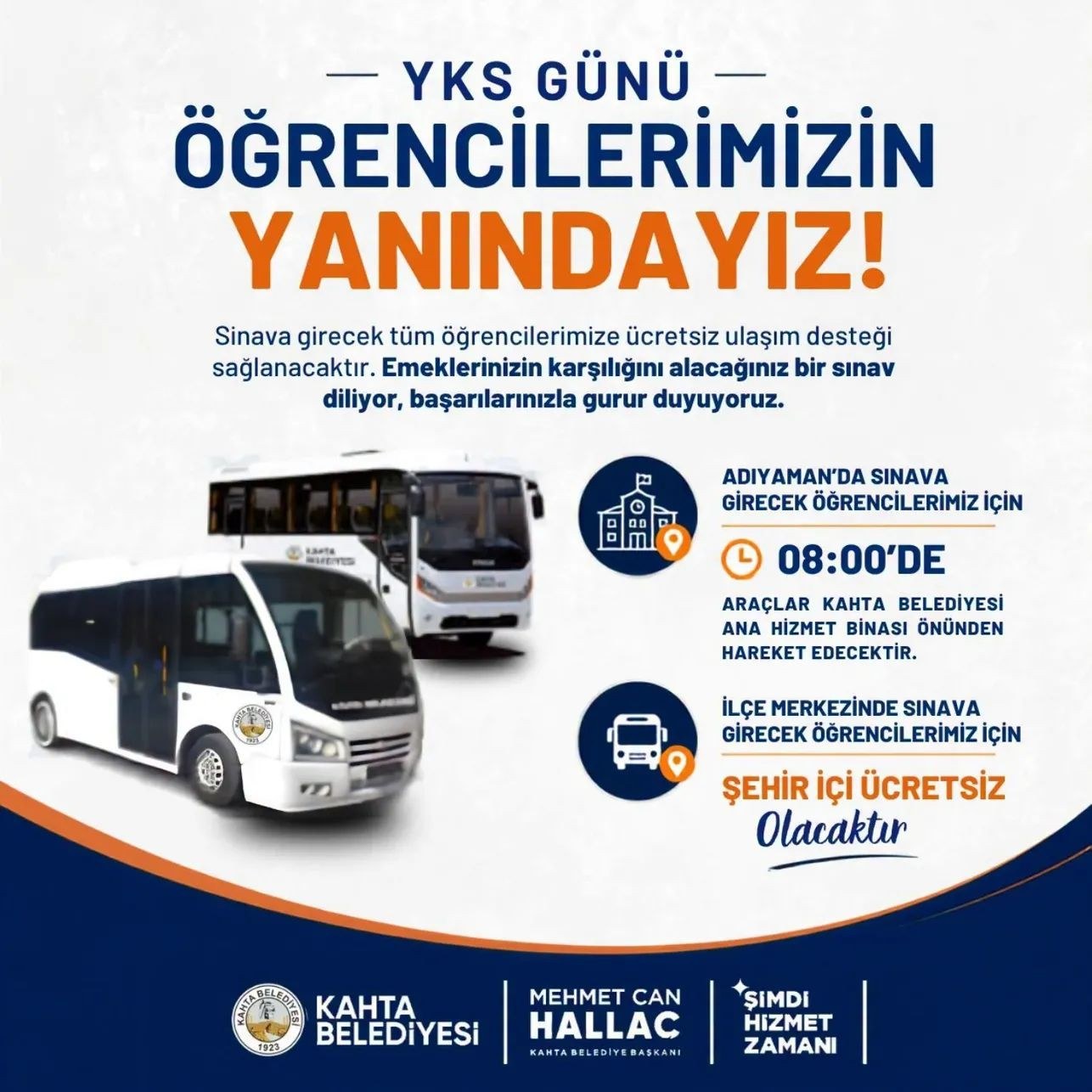 Kahta Belediyesi YKS'ye Giren Öğrencilere Ücretsiz Ulaşım İmkanı Sağlıyor
