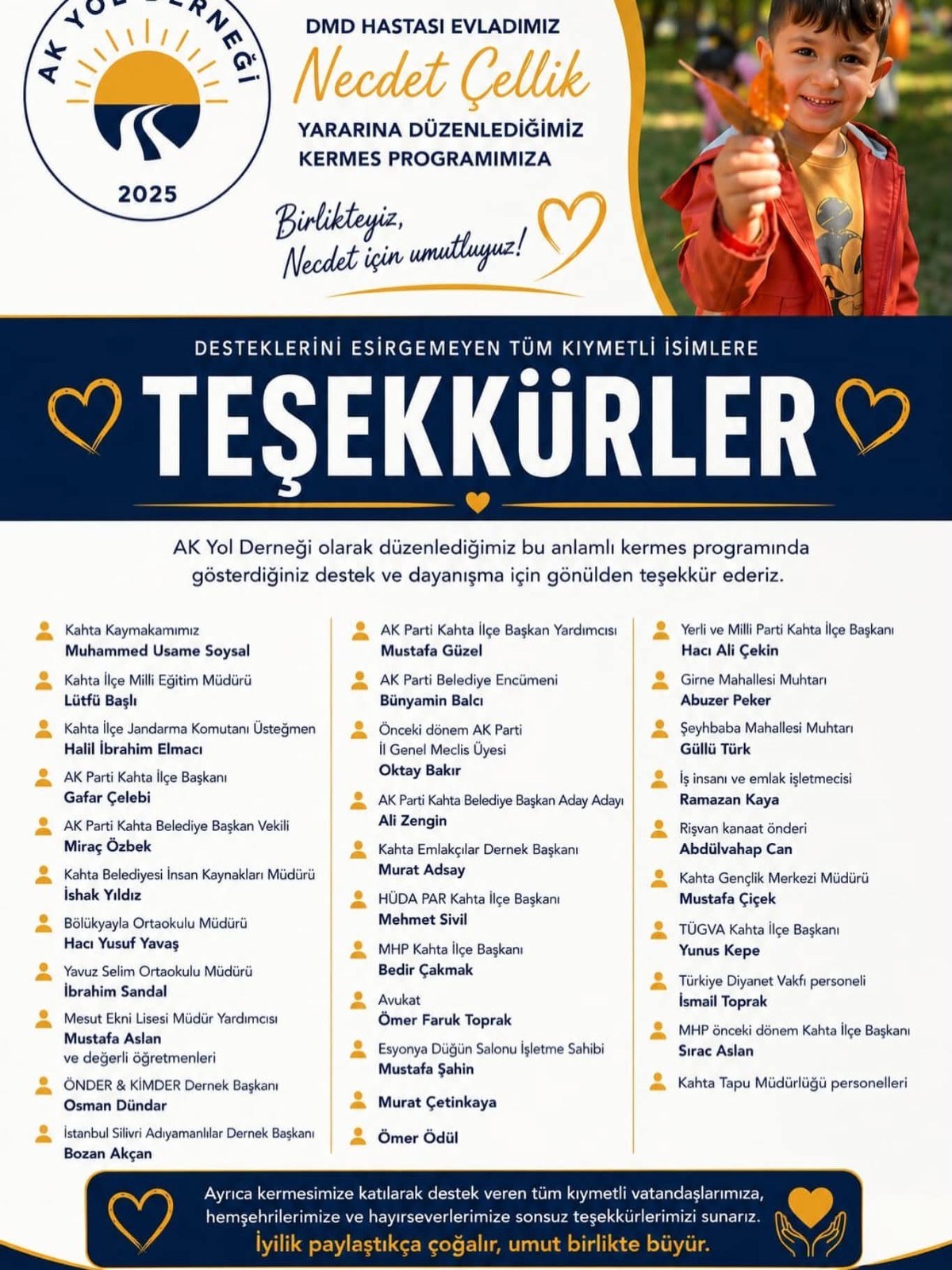 AK Yol Derneği'nden Kermes Katılımcılarına Teşekkür Mesajı