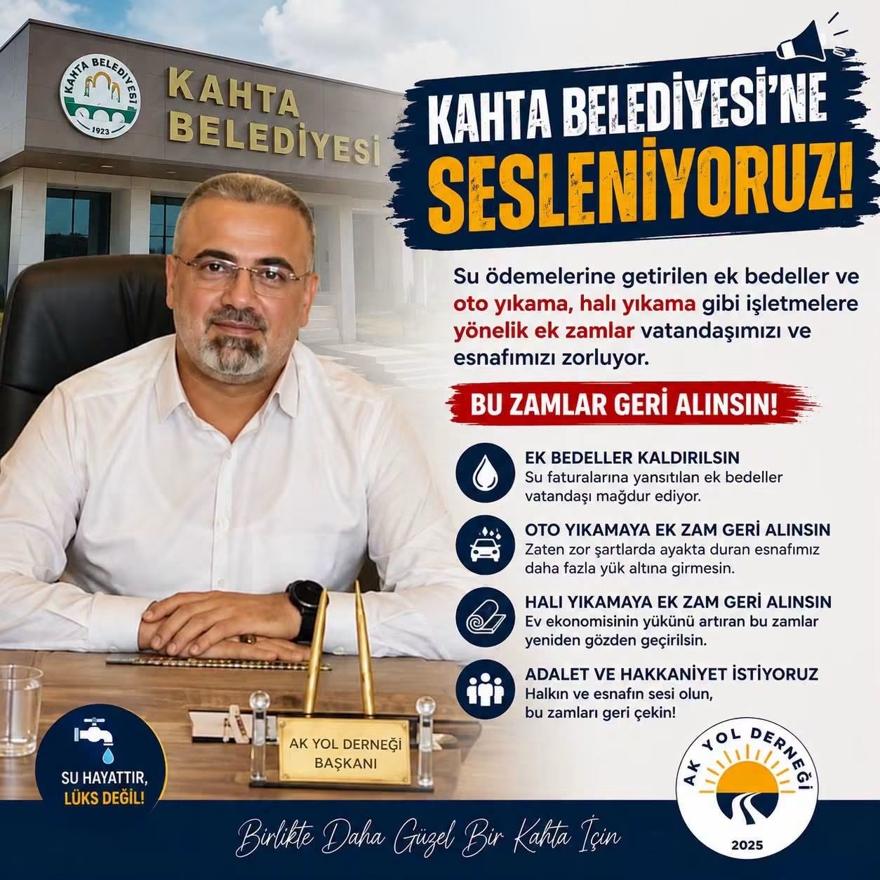 Ak Yol Derneği Başkanı Aslan'dan Kahta Belediye Meclisi Zam Kararlarına Tepki