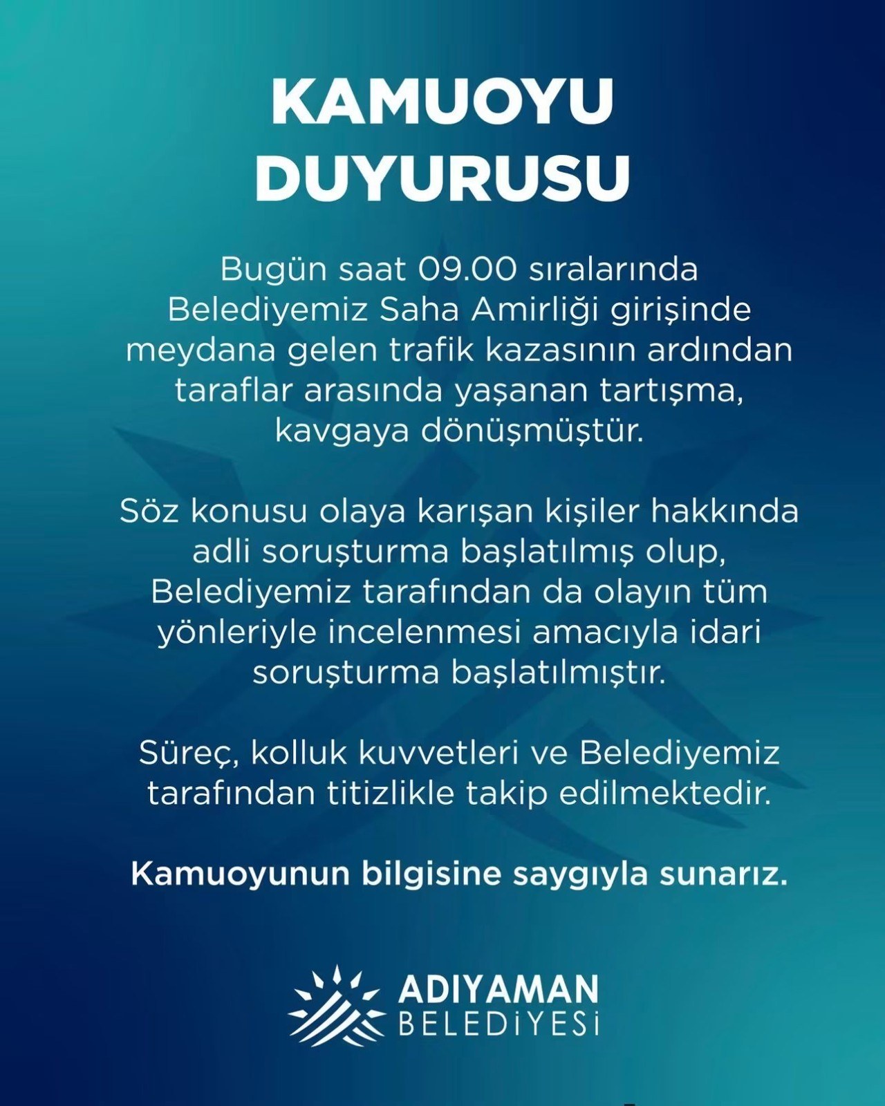 Adıyaman Belediyesinden Kavgaya İlişkin Açıklama Yapıldı