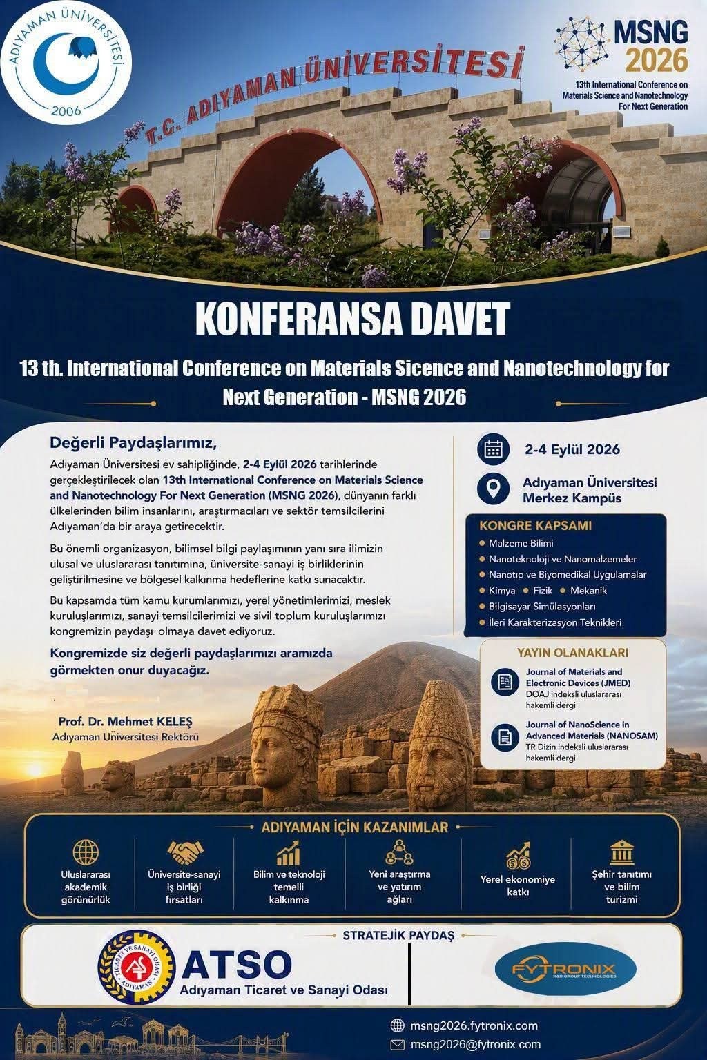 Adıyaman Üniversitesinde Uluslararası Yeni Nesil Malzeme Bilimi Konferansı