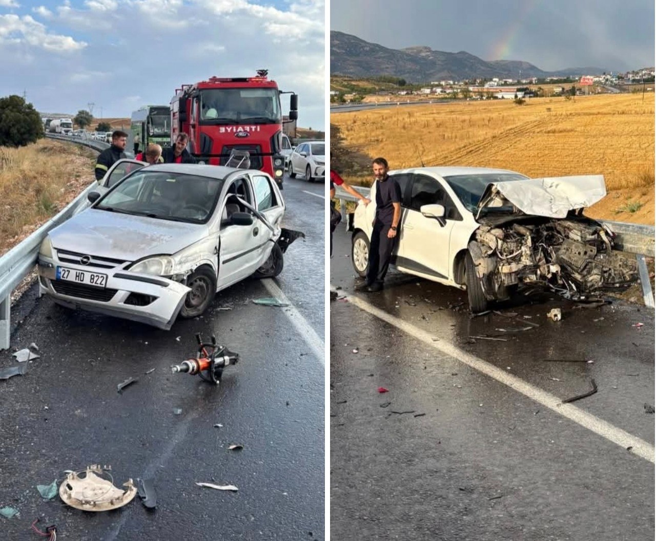 Gölbaşı Karayolunda İki Otomobil Kaza Yaptı