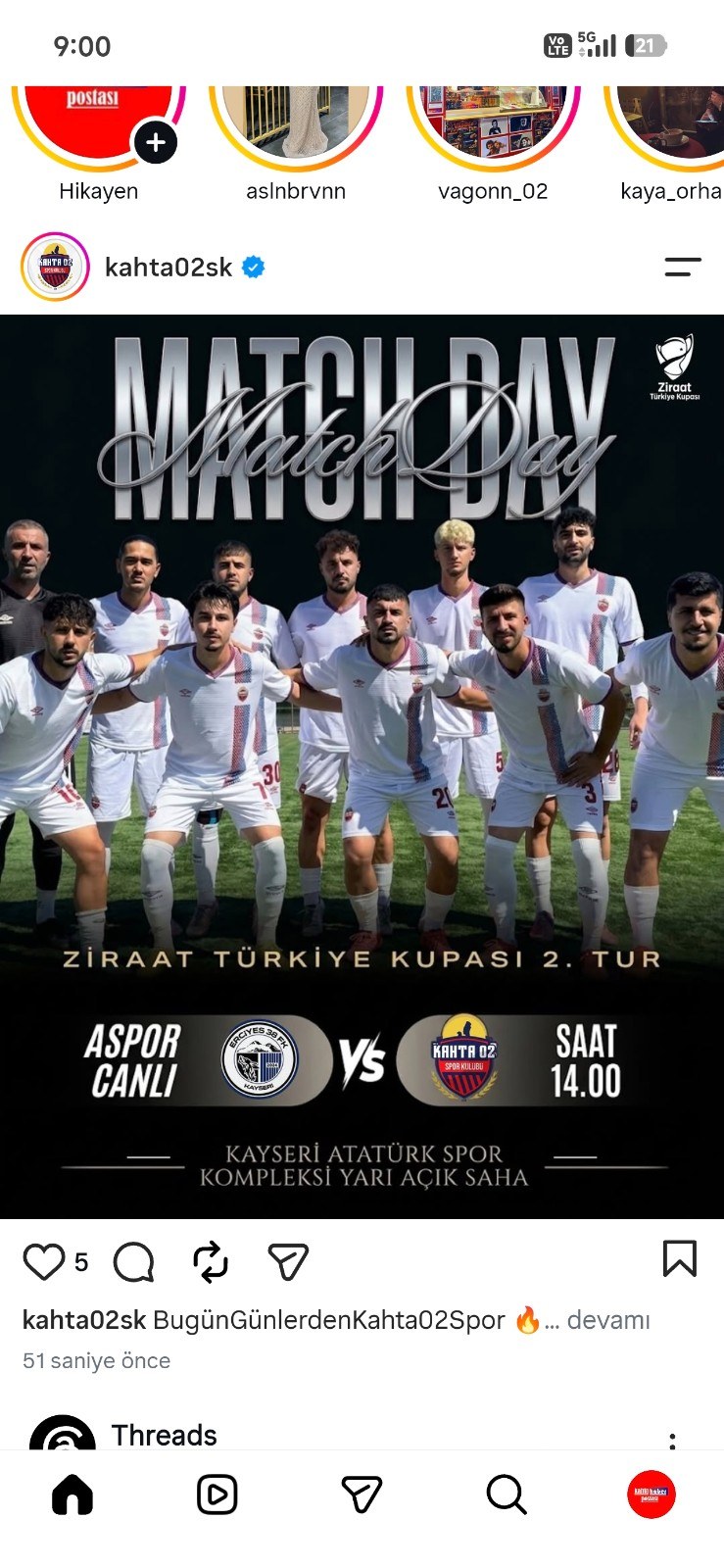 Kahta 02 Spor'a Ziraat Türkiye Kupası'nda Başarılar Dileriz