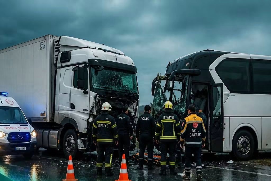 Manisa Akhisar'da TIR ve Yolcu Otobüsü Çarpıştı